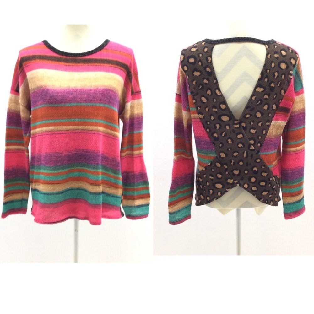 Fashion Striped Contrast Animal Print Thermal Top